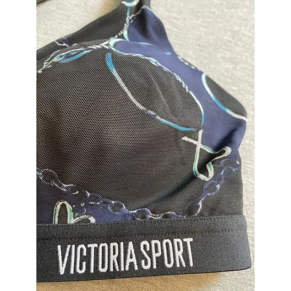 Victoria's Secret Sport Bra Incredible Lightweight 32C Black with Blue/White